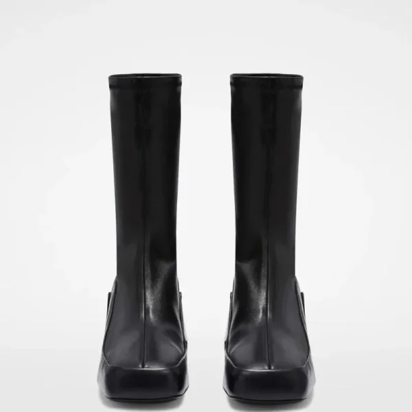 Square Head Elastic Slim Boots Fashion Thick High Heel Side Zipper Women's Short Boots Fashion Boots - Image 3