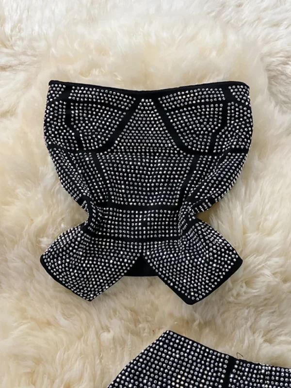 Women Black/White Diamonds Two Piece Set Party Slash Neck Off Shoulder Camis Tops - Image 4