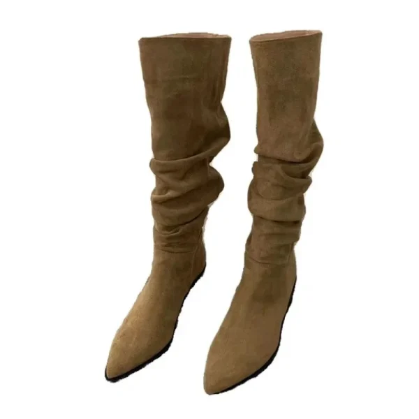 Women Knee High Boots Autumn Winter Female Shoes Fashion Female Slip-on Folds Low Heel Round Toe - Image 3