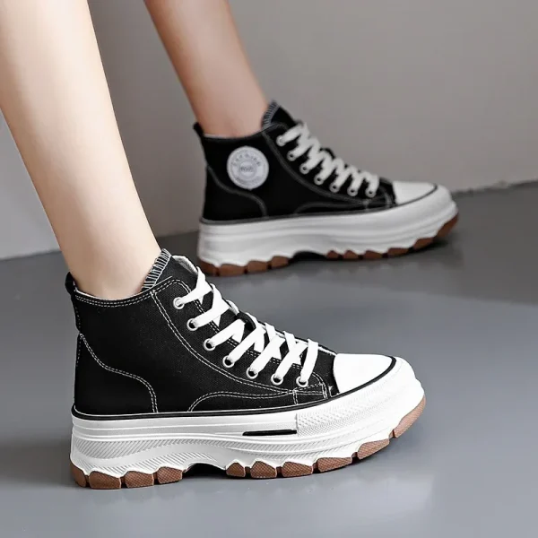 Women High Top Sneakers Lace-Up Casual Plarform Height Canvas Non-slip Wear - Image 4