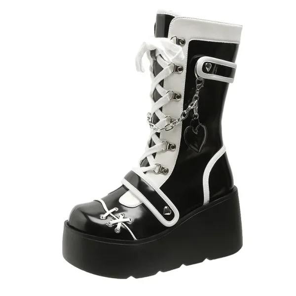 Women's Mid-Calf Boots Fashion Chain Punk Boots Autumn 8CM High Heels - Image 5