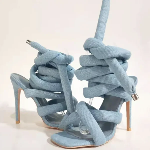 Square Head Slim High Heel Sandals Wrapped Around The Feet Fashion - Image 3