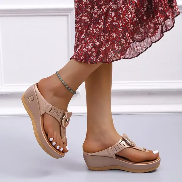 Women New Summer Sandals Open Toe Beach Shoes Flip Flops Wedges Comfortable Slippers - Image 9