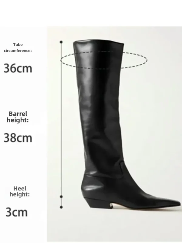 Knee High Women's Boots Autumn and Winter Square Toe Leather Fashionable - Image 11