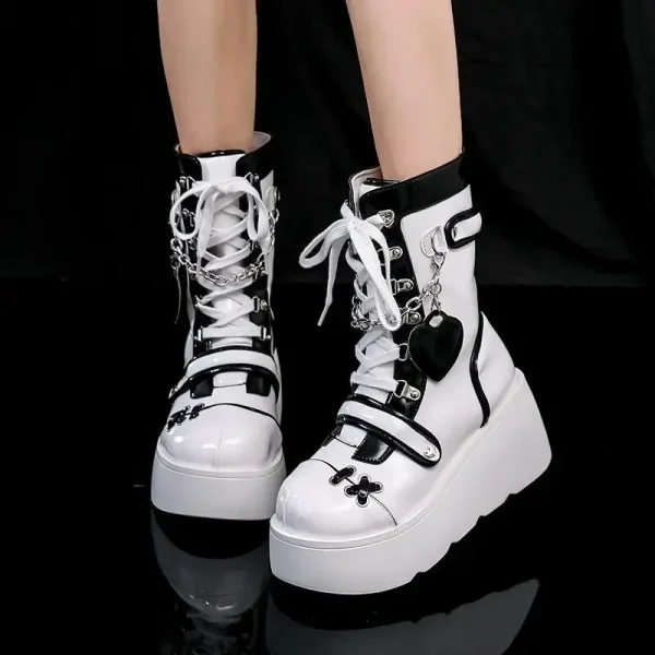 Women's Boots Vampire Role Play Womens Mid-calf Boots Lace Up Wedges - Image 5