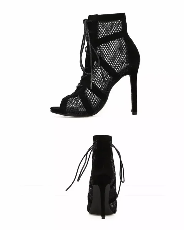 Cross Strap Sexy High Heel Sandals Woman Shoes Pumps Lace-up Peep Toe Sandals Casual Mesh - Image 12