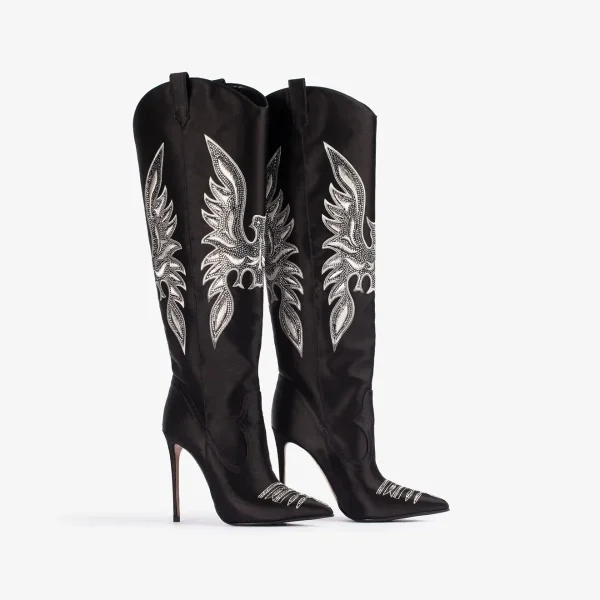 Women's New Embroidered Western Denim Knee Long Boots Fashion Pointed Thin High Heels - Image 2