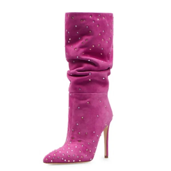 Women's Knee Boots Frosted Rhinestone Pleated High Heel Boots European - Image 3