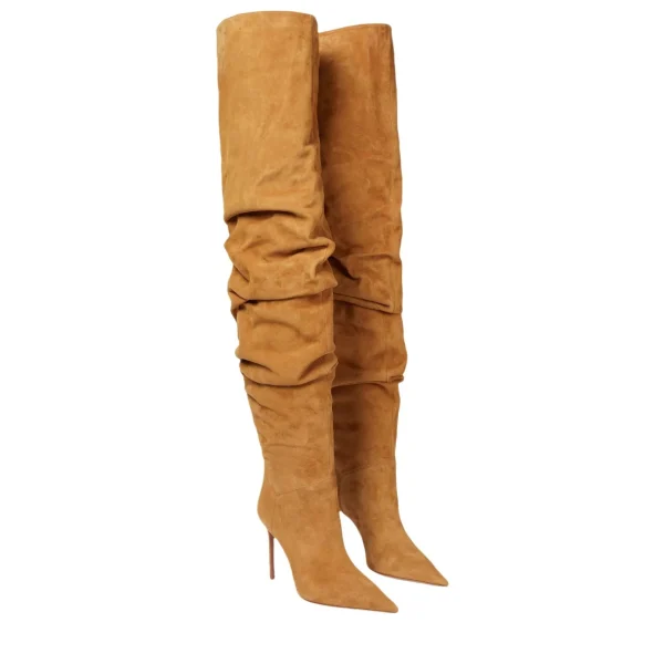 Women's New Pointed Pleated High-heeled Knee High Boots - Image 3