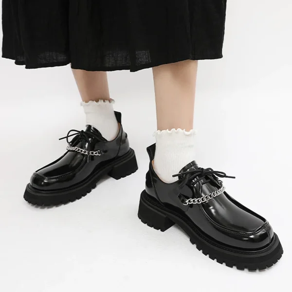 Women Platform Shoes Spring New Black Thick-soled Ladies Sneakers Genuine Leather