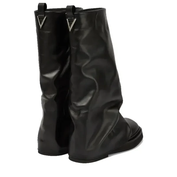 Women's Leather Thick Soled Flat Bottomed Knee High Boots, Square Toe Mid Length Boots - Image 2