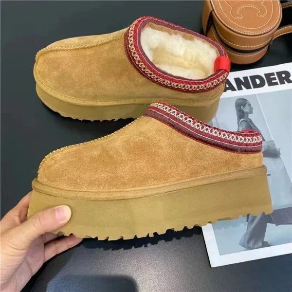 Snow Boots for Women Winter Cashmere Warm Platform Without Heel-covered Hair Half Slipper Cotton - Image 9