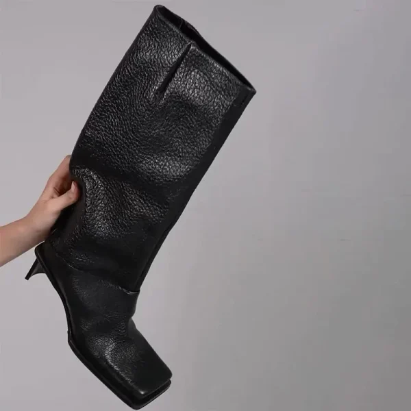 High Heels Women's Knee Length Boots with Side Zipper Stone Pattern Women's Mid Length Boots - Image 10