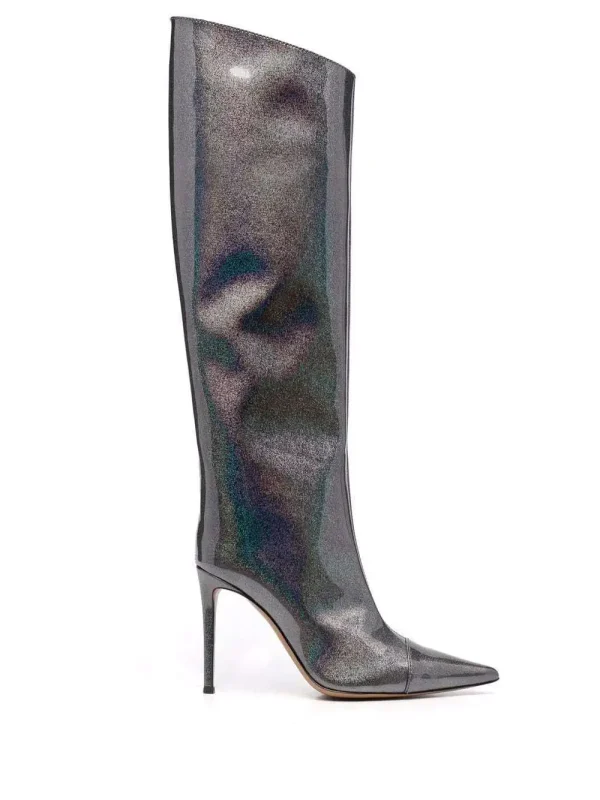 Women's Boots Patent Leather High Heel Boots Leopard Print Knee Boots - Image 10