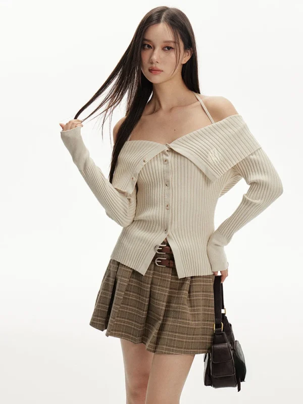 Aesthetic Slim Vintage Sweaters Trendy Bandage Halter Knitwear Female