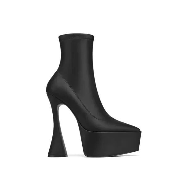 Winter New Thick High-heeled Platform Thick Soled Short Boots Fashion Pointed Elastic Boots - Image 3