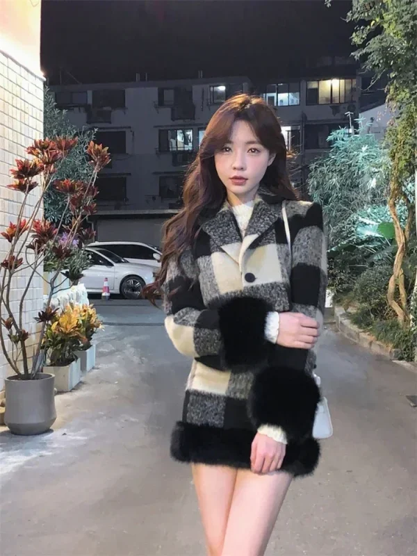 Plaid Knitted Suit Woman Korean 2 Piece Dress Set 2025 Winter Vintage - Image 7