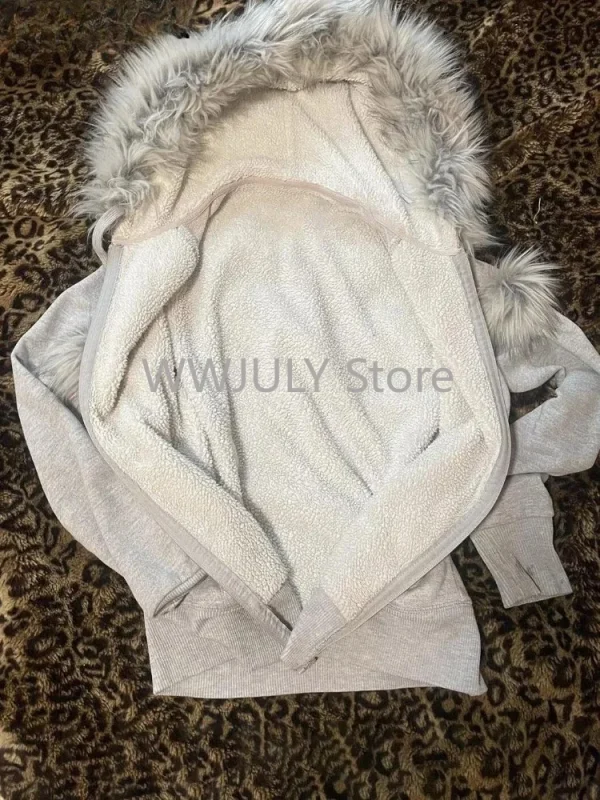 Sweatshirts Coat Women's Clothing Furry Hooded Zip Up - Image 3