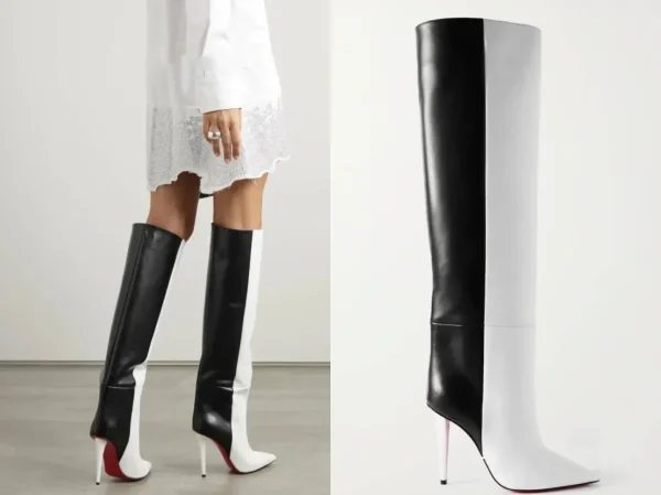 Women's Slim High Heels, Pointed Rivets, Knee Length Boots, Fashionable Party Oversized Mid Size Boots - Image 2