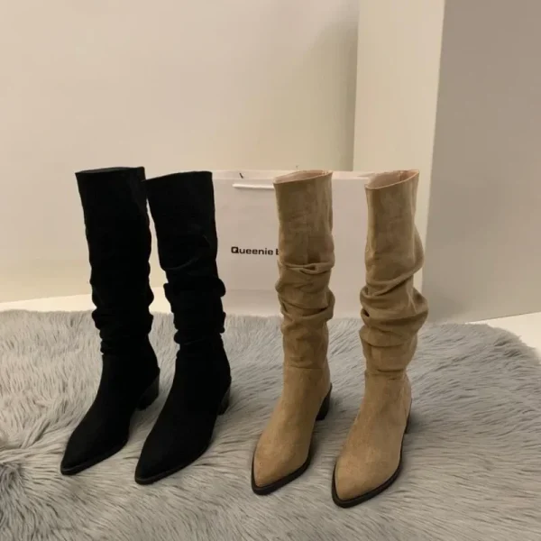 Slimming Women's Boots Fleece-lined Knight Boots High Heel Women's Shoes Petite Khaki Long - Image 4