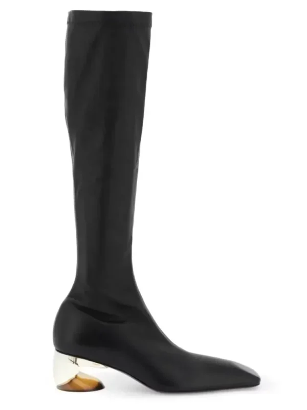 Fashion Knee Length Boots with Irregular Crystal Low Heel Women's Sleeved Mid Length Boots - Image 4