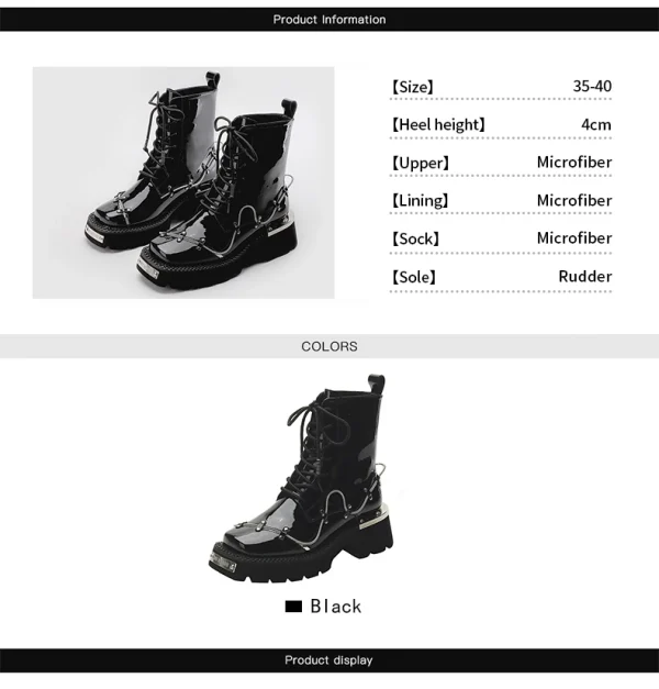 Lace Up Metal Boots Square Toe Increasing Height Spring Cross Tied Ankle Women Booties - Image 7