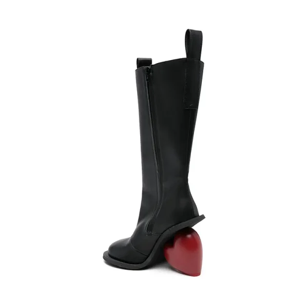 Winter Fashion Peach Heart Shaped High-heeled Boots with Round Toe and Side Zipper for Women's Calf Boots - Image 10