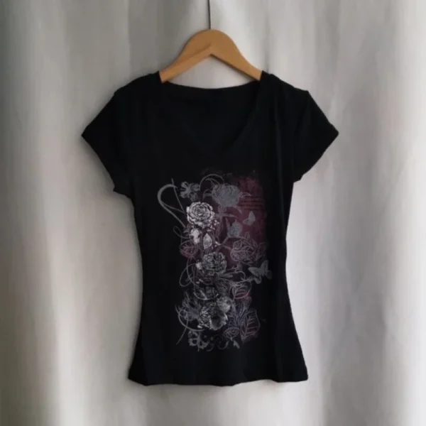 Flower Printing Women Grunge T-shirts Vintage Slim Harajuku Causal - Image 3