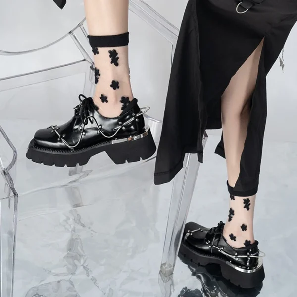 Women's Punk Style Leather Shoes Lace-up Heel Platform Female Gothic Ankle Boots - Image 4