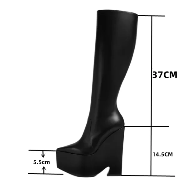 Women's Autumn and Winter New Thick Wedge Heel Knee-length Boots Fashion Side Zipper - Image 8