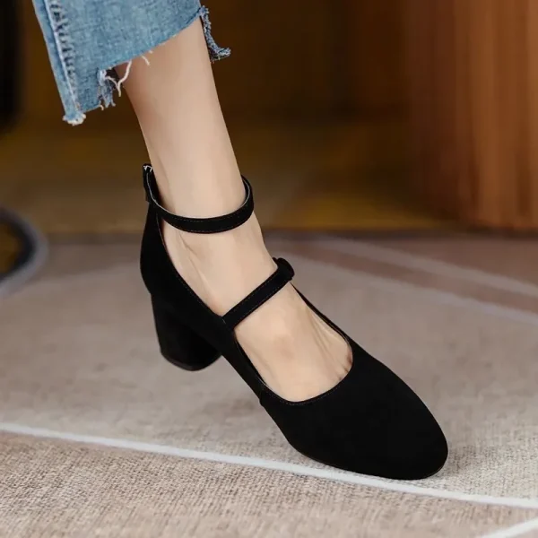 Women's High Heels Dress Shoes Black Sexy Pumps Ankle Strap Faux Suede Shoes