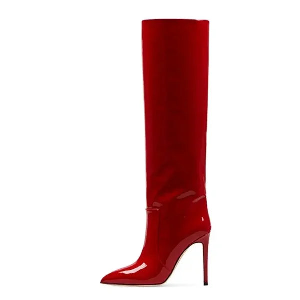 High Heel Pointed Patent Leather Knee-length Women's Boots Fashion Large Shoes Women's Boots - Image 2