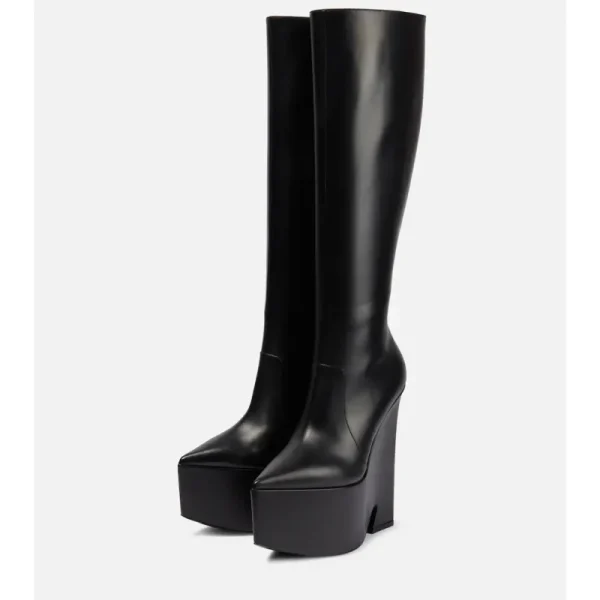 Women's Autumn and Winter New Thick Wedge Heel Knee-length Boots Fashion Side Zipper - Image 5