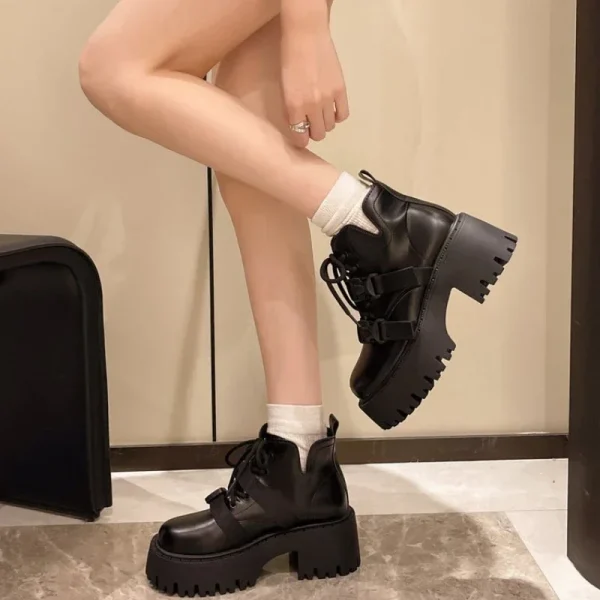 Women's Ankle Boots 2024 New Designer Autumn Winter British Style Platform Boots Shoes for Women - Image 4