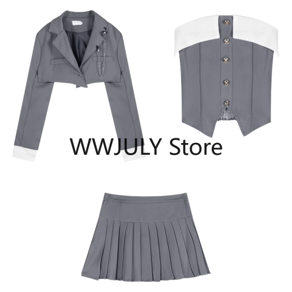 Preppy Style Pleated Casual A-line Skirt Women Irregular Patchwork Slim - Image 9