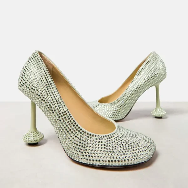 High Heel Round Head Water Diamond Shallow Mouth Single Shoes Fashion Party Wedding Sexy Large Sandals