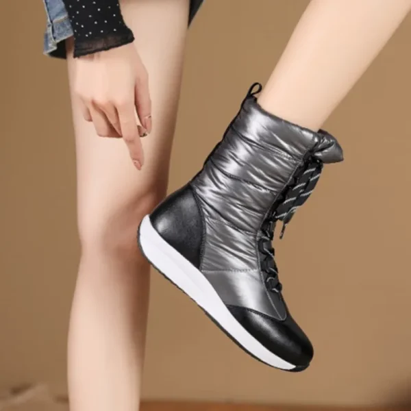 Leather Snow Boots Women's New Tarpaulin Women's Boots Winter Cotton Shoes - Image 3