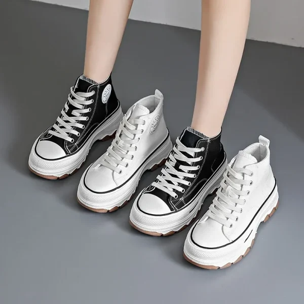 Women High Top Sneakers Lace-Up Casual Plarform Height Canvas Non-slip Wear