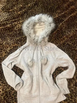 Sweatshirts Coat Women’s Clothing Furry Hooded Zip Up