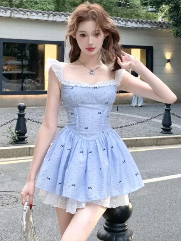 Summer Sweet Y2k Mini Dress Lace Mori Girl Korean Dress Women Ballet - Image 2