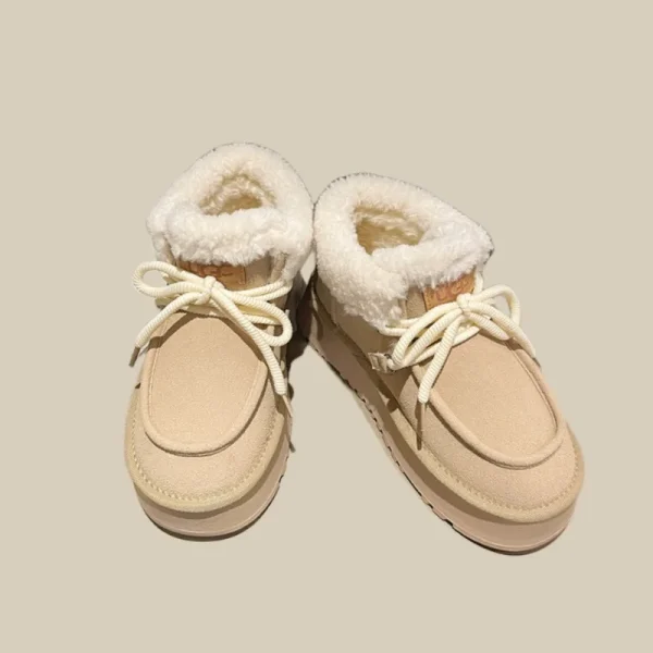 Lace-up Thick Soled Soft Fur One Snow Boots for Women Increase and Cashmere Warm Cotton Shoes - Image 3