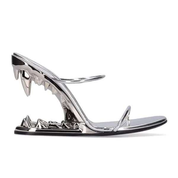 Fashion Metal Teeth Shaped Heel Sandals Round Toe Back Zipper Women's Dress - Image 4