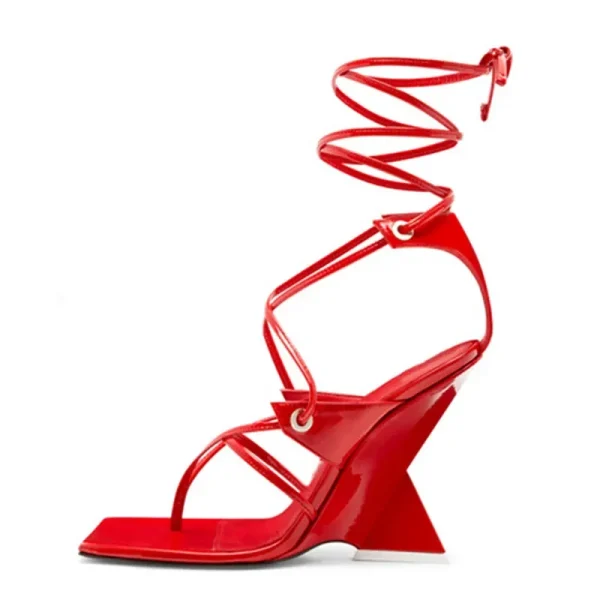 Fashion High Heel Thick Heel Sandals Square Toe Ankle Lacing Sexy Large Women's Sandals - Image 3