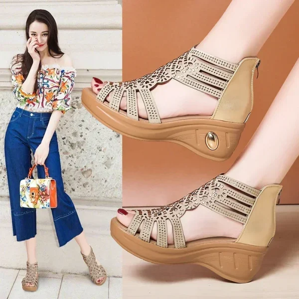 Wedge Sandals Women Summer Shoes Elegant Ladies Rome Hollow Out Sandals - Image 4