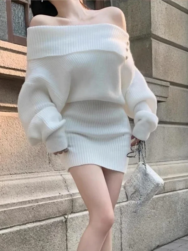 Slim Bodycon Knitted Dress Woman Korea Fashion  Mini Dress Short - Image 3