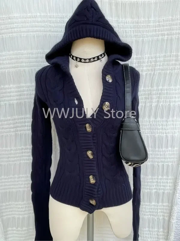 Korean Style Hooded Knitted Cardigan Design Aesthetics Casual Slim Fit - Image 2