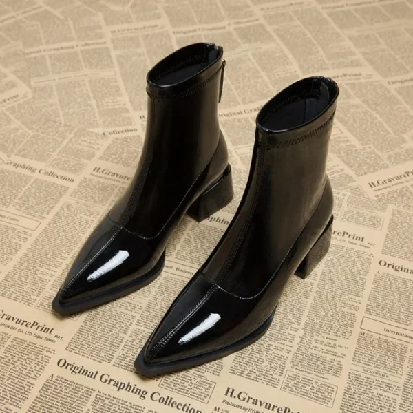 Women Ankle High Heels Chelsea Boots Pointed Toe Shoes Designer Pumps Winter 2024 - Image 2