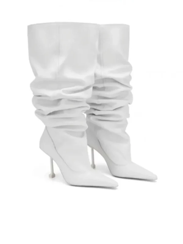 Winter High-heeled Knee Length Pleated Boots, Fashionable Pointed Sleeve - Image 3