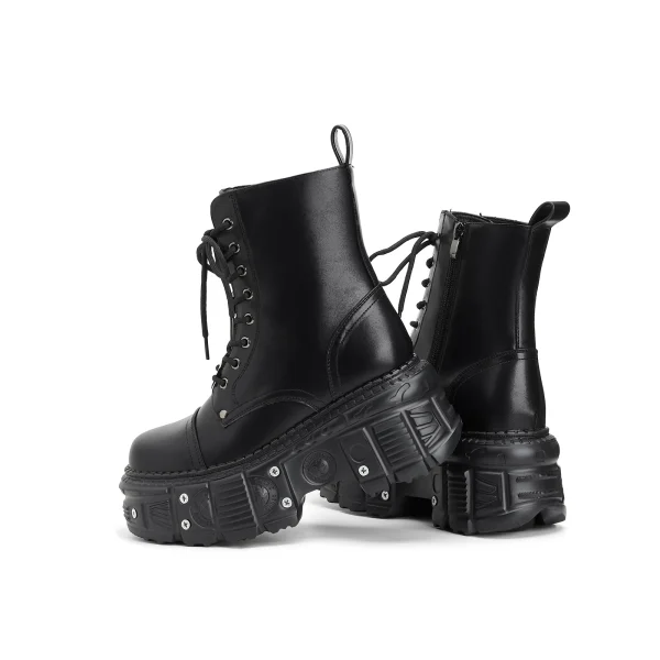 Women Platform Ankle Boots Female's Rock Round Toe Lace Up Fashion Retro Chunky Shoes - Image 4