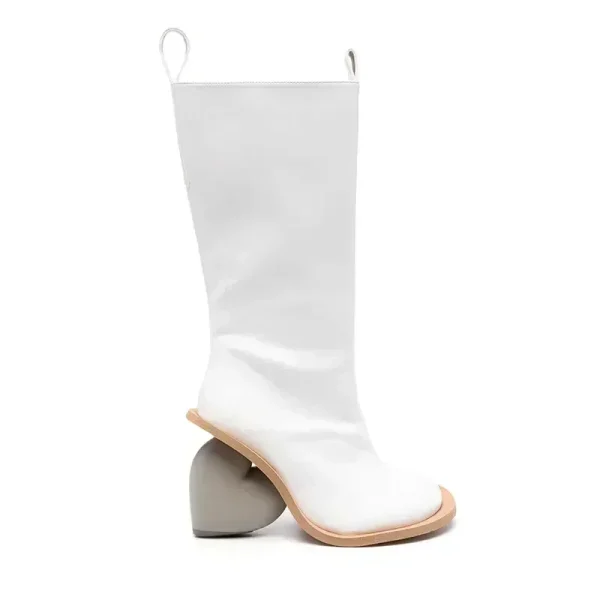 Winter Fashion Peach Heart Shaped High-heeled Boots with Round Toe and Side Zipper for Women's Calf Boots - Image 6